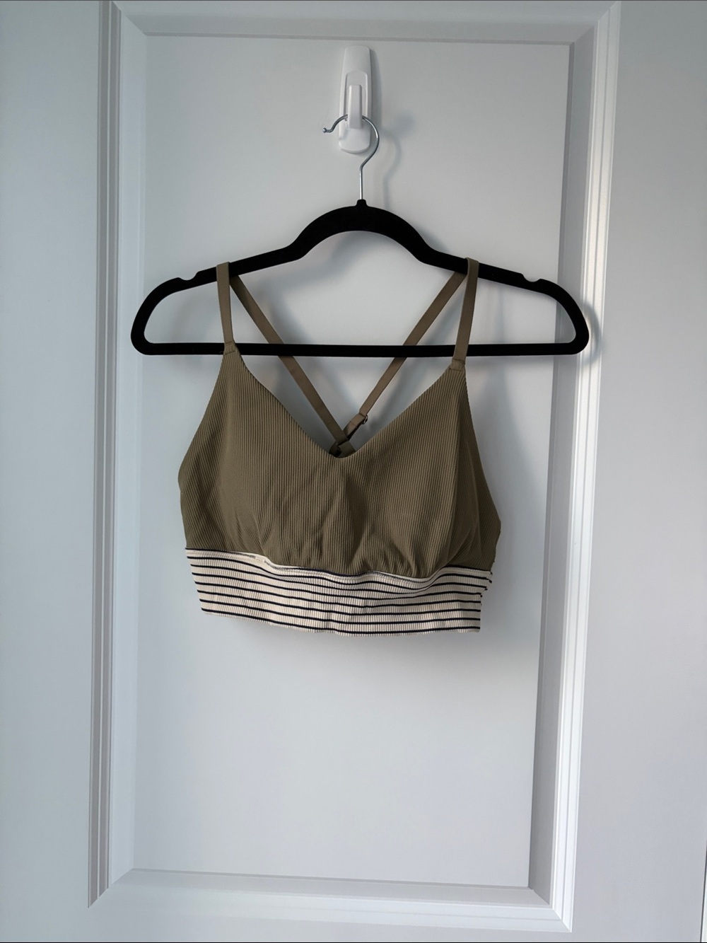 NWOT Aerie Offline Olive Green with Strips Sports Bra